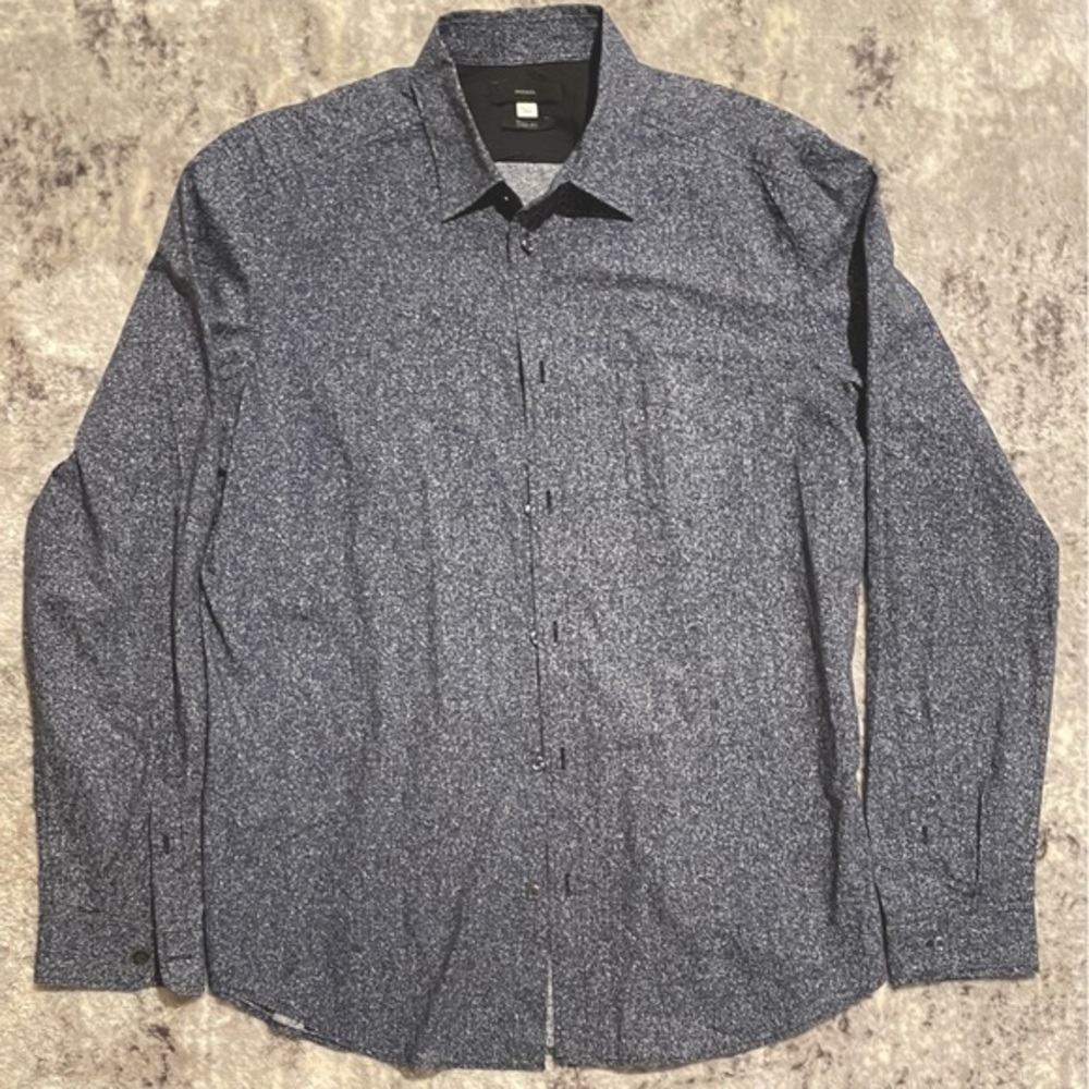 Diesel Shirt Mens Blue Speck Melange Slim Cotton Stretch LS Button Up XXL